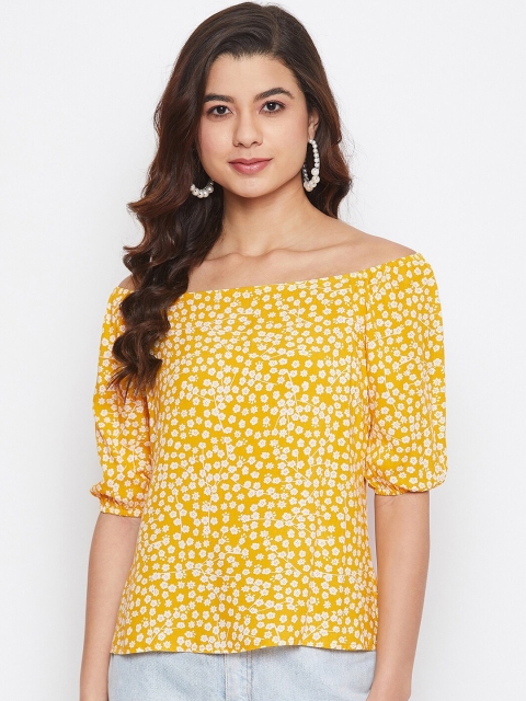 

Imfashini Women Yellow Printed Bardot Top