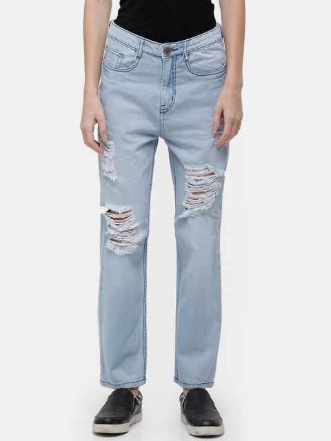 

ZHEIA Women Blue Boyfriend Fit High-Rise Highly Distressed Jeans