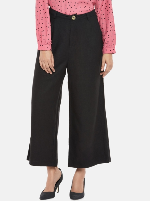 

Annabelle by Pantaloons Women Black Regular Fit Solid Linen Parallel Trousers