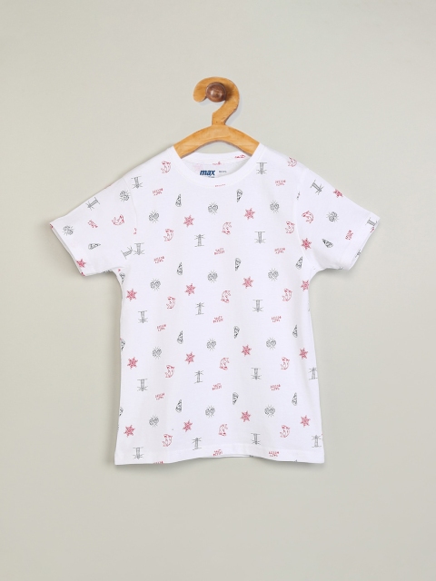 

max Boys White Printed Round Neck T-shirt