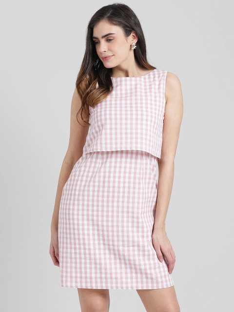 

Zink London Women Pink Checked Sheath Dress