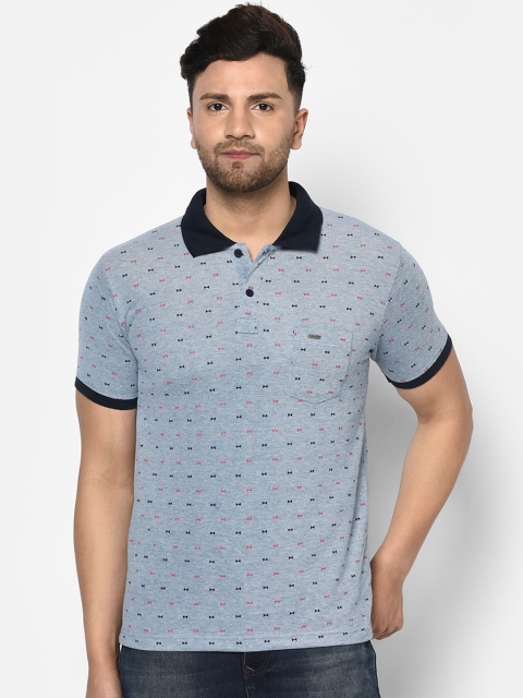 

Duke Men Blue Self Design Polo Collar T-shirt