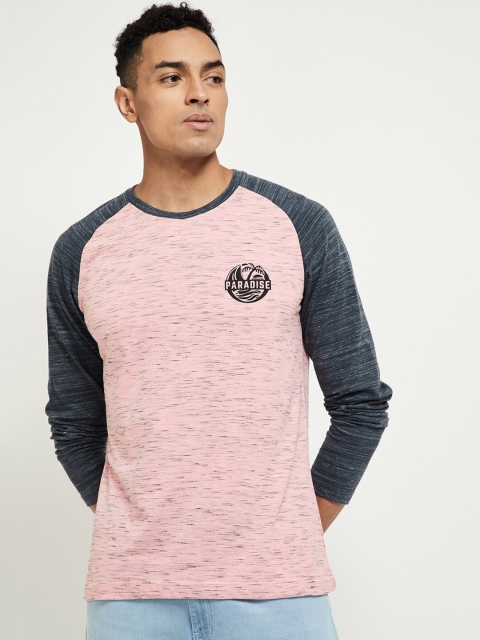 

max Men Pink & Grey Colourblocked Round Neck T-shirt