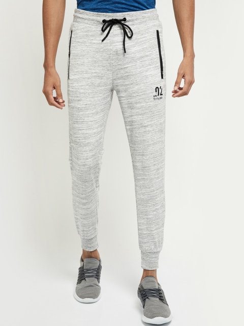 max Men Grey Melange & Black Solid Joggers