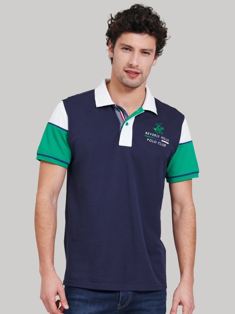 

Beverly Hills Polo Club Men Navy Blue Colourblocked Polo Collar T-shirt