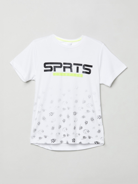 

max Boys White Printed Round Neck Cotton T-shirt