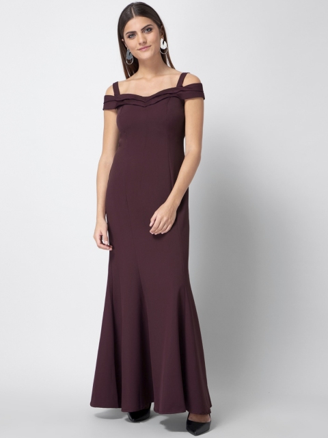 

FabAlley Women Maroon Solid Maxi Dress