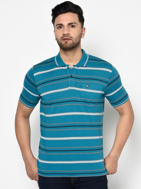 

Duke Men Blue Striped Polo Collar T-shirt