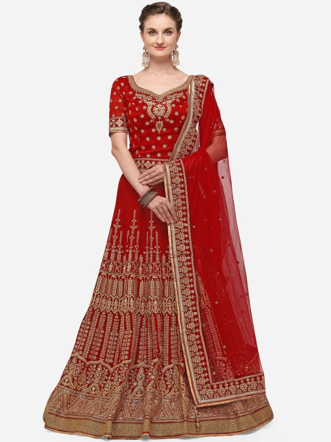 

NAKKASHI Red & Gold-Toned Embroidered Unstitched Lehenga & Blouse with Dupatta