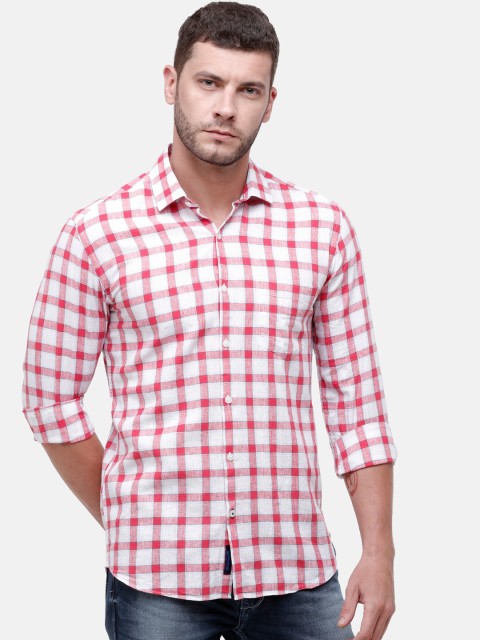 

CAVALLO by Linen Club Men Cotton Linen Red & White Regular Fit Checked Casual Shirt