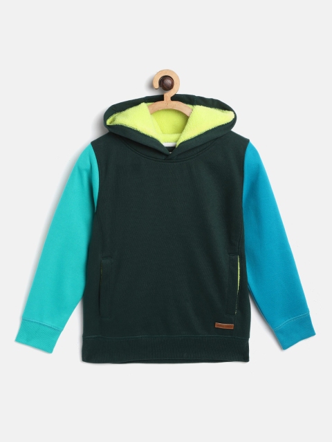 

Cherry Crumble Unisex Kids Green Solid Hooded Sweatshirt