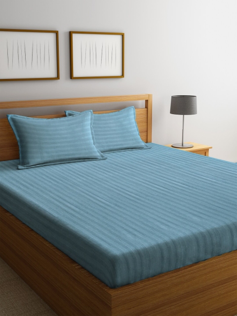 

Trident Teal Striped 210 TC Cotton 1 King Bedsheet with 2 Pillow Covers
