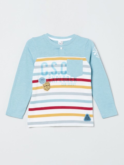 

max Boys Blue Striped Henley Neck T-shirt