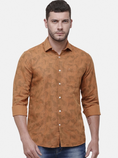 

CAVALLO by Linen Club Men Cotton Linen Brown & Grey Regular Fit Printed Casual Shirt