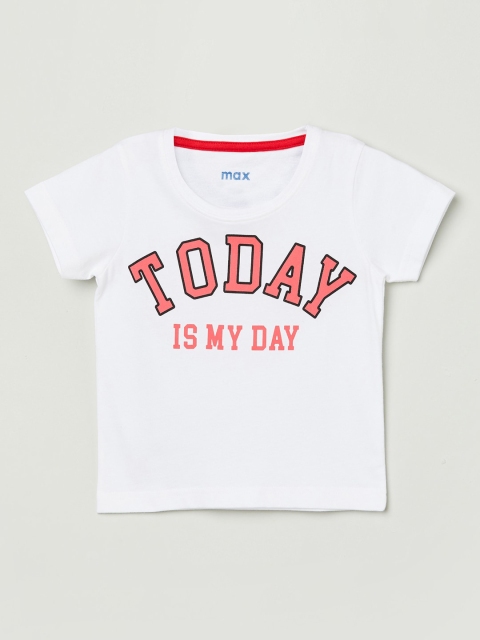 

max Boys White Printed Round Neck Pure Cotton T-shirt
