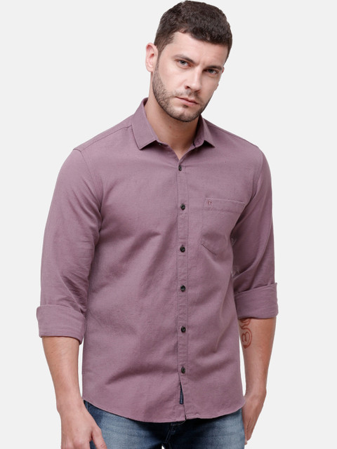 

CAVALLO by Linen Club Men Cotton Linen Purple Regular Fit Solid Casual Shirt