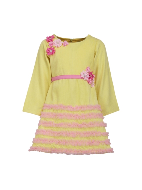 

A Little Fable Girls Yellow Solid Fit and Flare Dress