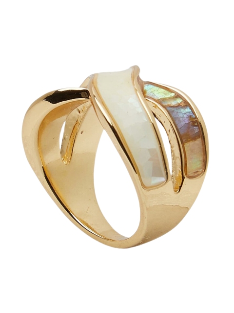 shaze Gold-Toned & White Mother Of Pearl Twirl Finger Ring