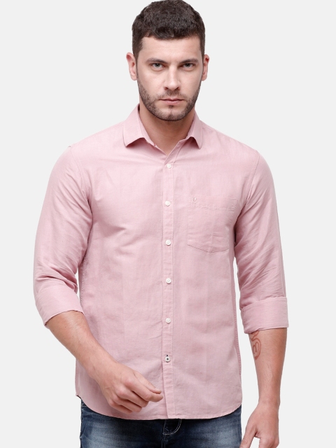 

CAVALLO by Linen Club Men Cotton Linen Pink Regular Fit Solid Casual Shirt