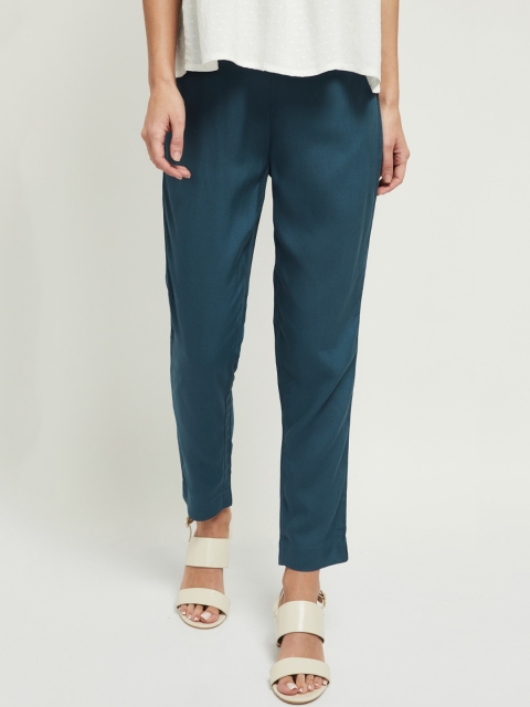 

max Women Blue Solid Straight Palazzos