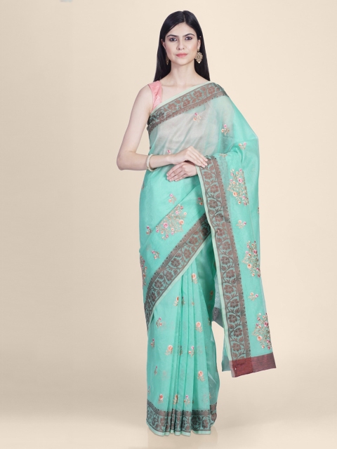 

Kasat Sea Green & Brown Supernet Embroidered Kota Saree
