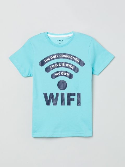 

max Boys Blue Printed Round Neck T-shirt