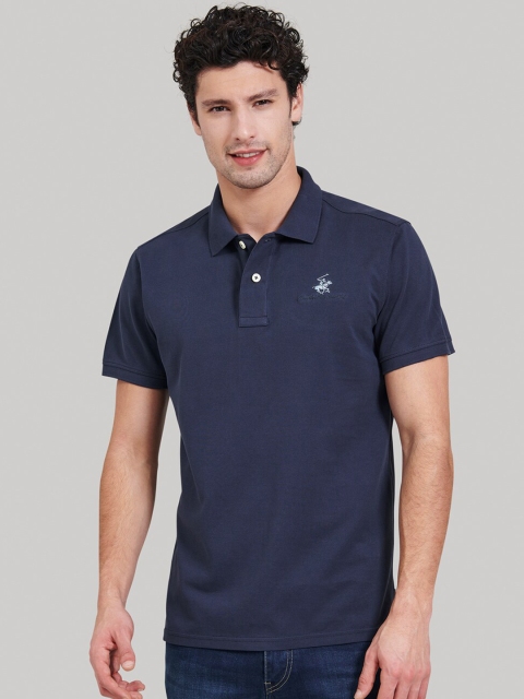 

Beverly Hills Polo Club Men Blue Solid Polo Collar T-shirt