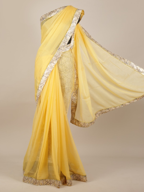 

Pothys Yellow Solid Poly Georgette Saree