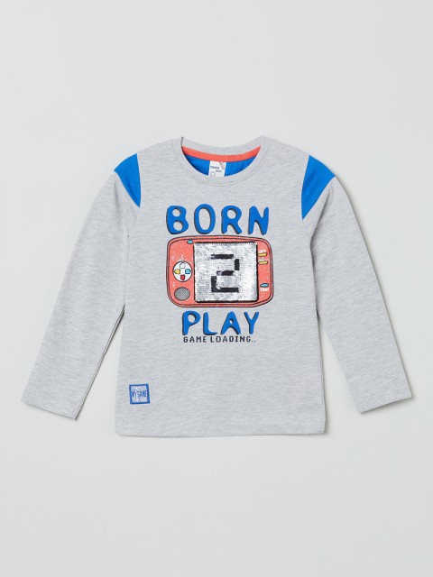 

max Boys Grey Printed Round Neck T-shirt