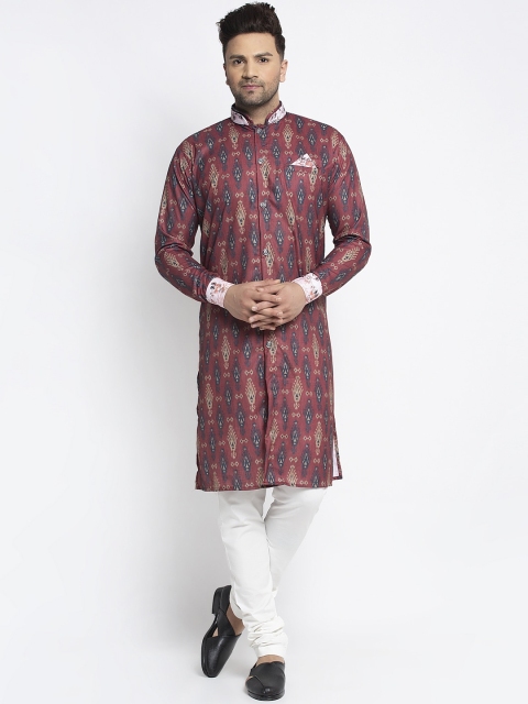 

Benstoke Men Maroon & Blue Printed Sherwani set