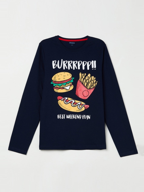 

max Boys Blue Printed Round Neck T-shirt