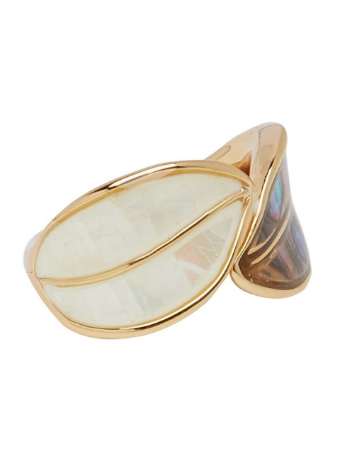 

shaze Gold-Toned & White Stone-Studded 2 Leaves-Shaped Adjustable Finger Ring
