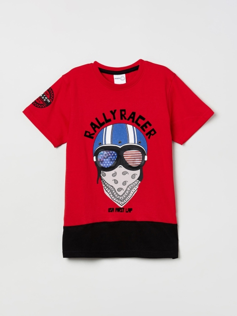 

max Boys Red Printed Round Neck Cotton T-shirt