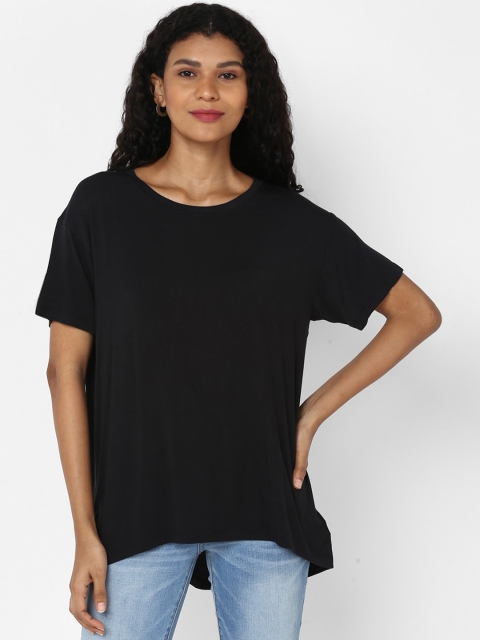 

AMERICAN EAGLE OUTFITTERS Women Black Solid Round Neck T-shirt