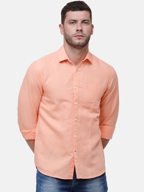

CAVALLO by Linen Club Men Cotton Linen Peach-Coloured Regular Fit Solid Casual Shirt