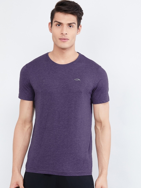 

max Men Purple Solid Round Neck T-shirt