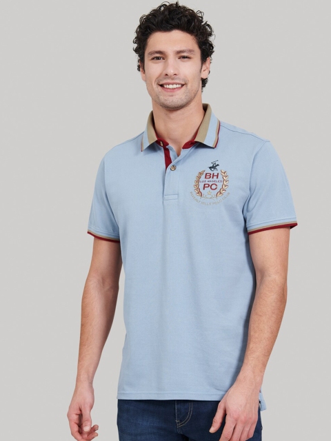 

Beverly Hills Polo Club Men Blue Solid Polo Collar T-shirt