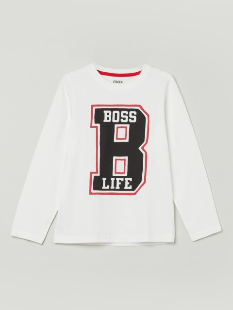 max Boys White Printed Round Neck T-shirt