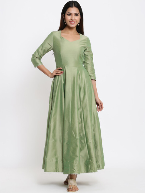 

Indian Virasat Women Green Solid Fit and Flare Dress