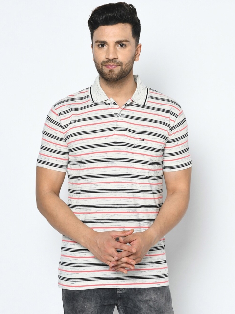 

Duke Men Beige Striped Polo Collar T-shirt