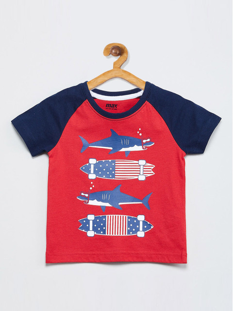 

max Boys Red Printed Cotton Round Neck T-shirt