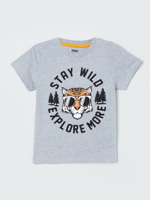 

max Boys Grey Printed Round Neck T-shirt