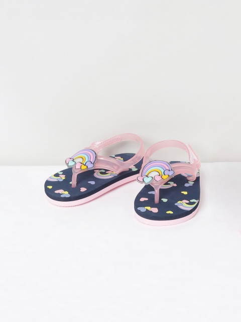 

max Girls Navy Blue Printed PU Open Toe Flats