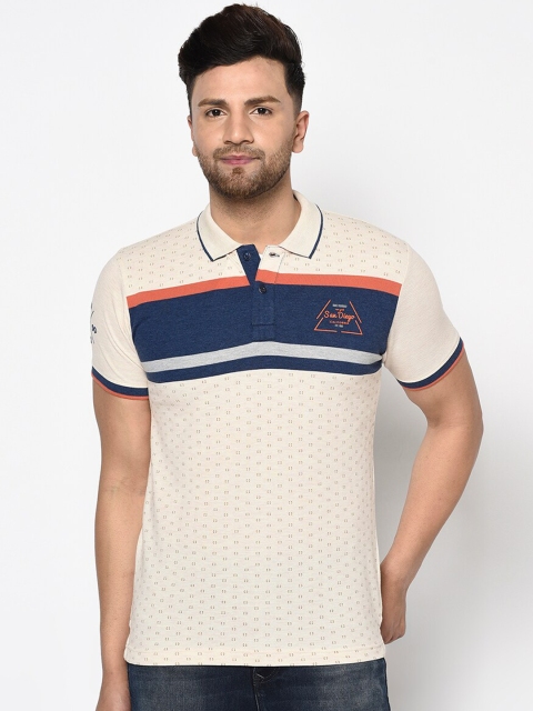 

Duke Men Blue Striped Polo Collar T-shirt