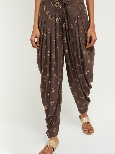

max Women Brown & Gold-Toned Regular Fit Printed Jodhpuris
