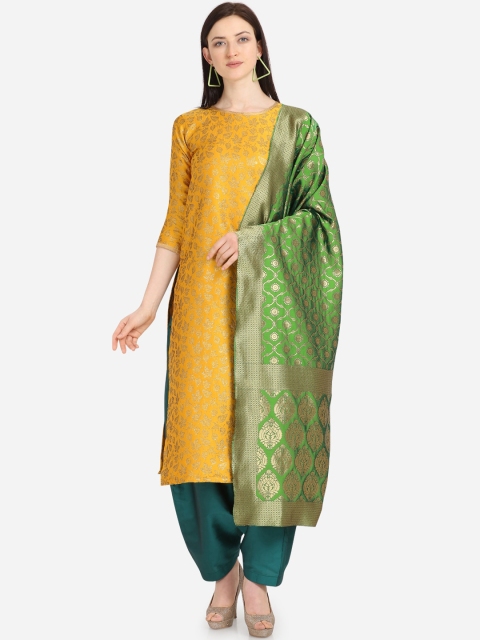 

DIVASTRI Mustard & Green Poly Silk Unstitched Dress Material