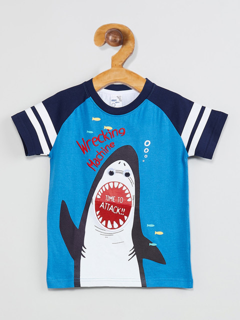 

max Boys Blue Printed Round Neck T-shirt