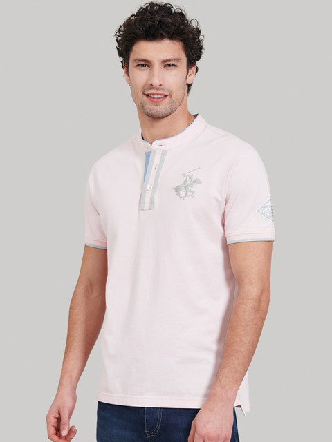 

Beverly Hills Polo Club Men Pink Solid Mandarin Collar T-shirt