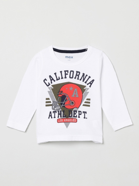 max Boys White Printed Round Neck T-shirt