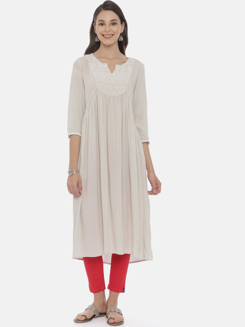 

Neerus Women Cream-Coloured Embroidered Anarkali Kurta